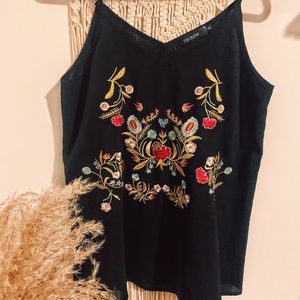 Black Embroidered Tank